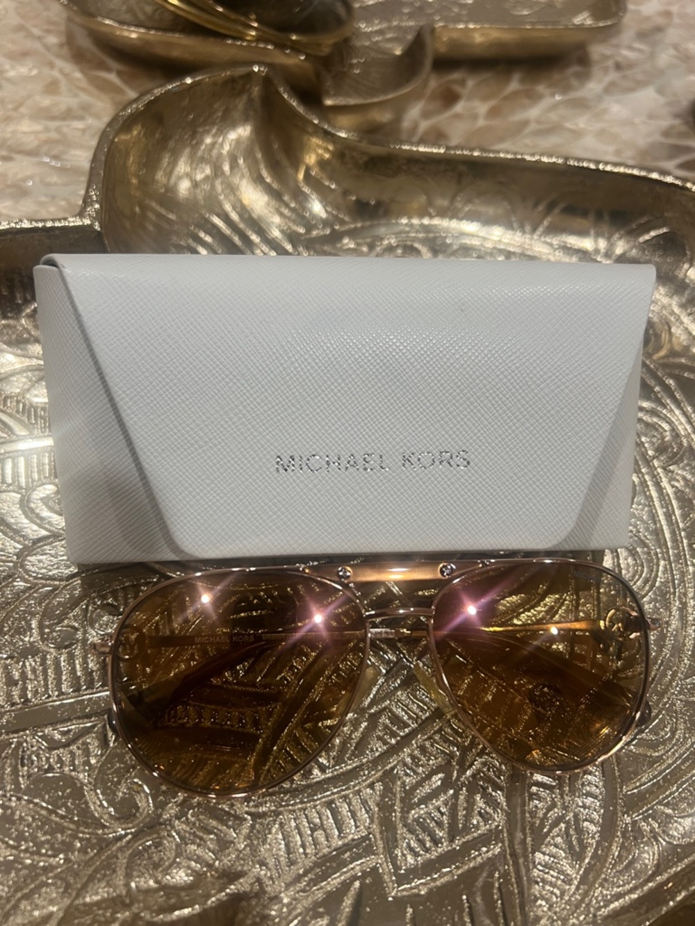 Michael Kors Gold Frame Sunglasses with Brown Lenses